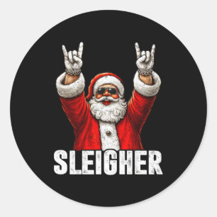 Retro Sleigher Cool Santa Rock On Christmas Xmas M Classic Round Sticker