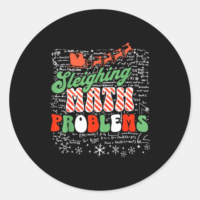 Retro Sleighing Math Problems Santa Math Teacher C Classic Round Sticker (Front)
