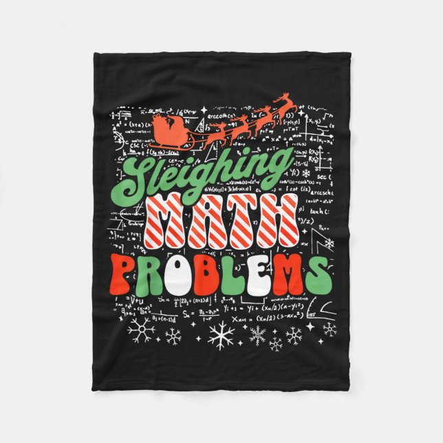 Retro Sleighing Math Problems Santa Math Teacher C Fleece Blanket (Front)