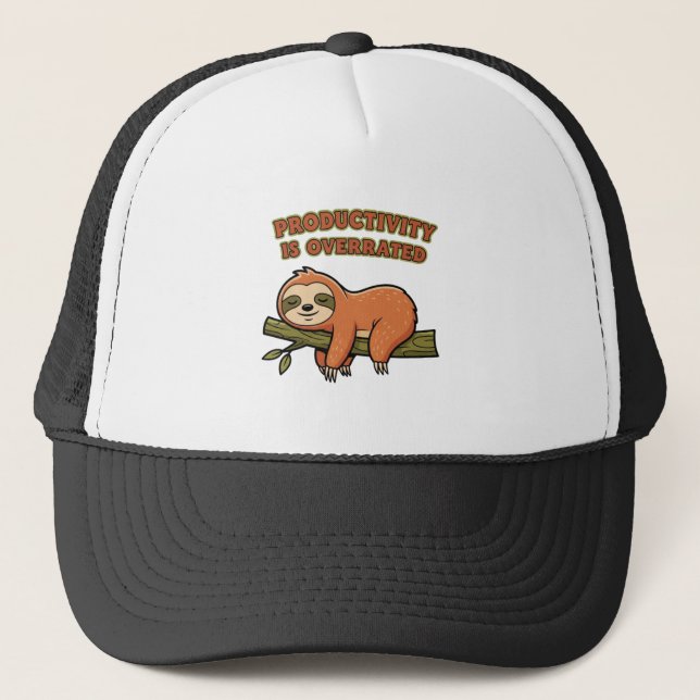 Retro Sloth Anti Productivity Trucker Hat (Front)