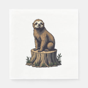 Retro Sloth Engraving Wildlife Shirt (3) Napkin