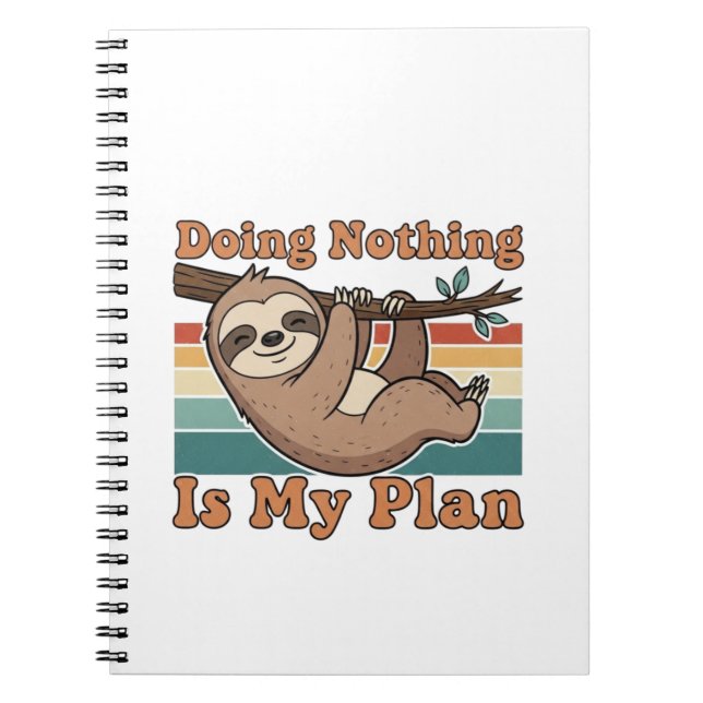 Retro Sloth Lazy Quote Lined Notebook (Front)