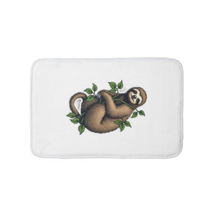 Retro Sloth Line Art Vintage Tee (4) Bath Mat