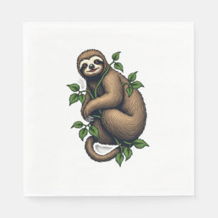 Retro Sloth Line Art Vintage Tee (4) Napkin