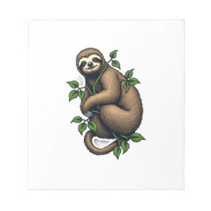 Retro Sloth Line Art Vintage Tee (4) Notepad