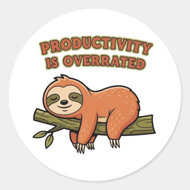 Retro Sloth Productivity Is Overrated Vinyl Sticke Classic Round Sticker (Front)