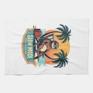Retro Sloth Vacation Shirt Funny Tropical Relax De Tea Towel