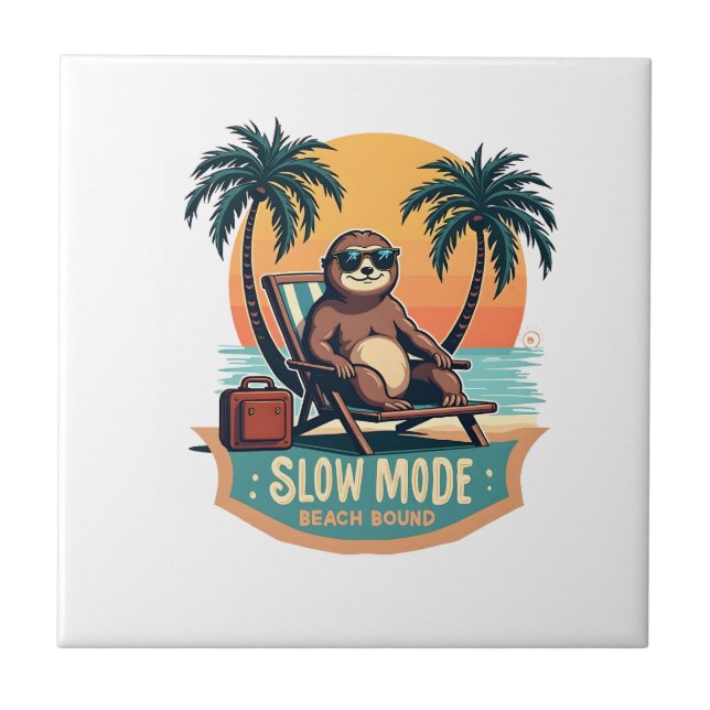 Retro Sloth Vacation Shirt Funny Tropical Relax De Tile (Front)
