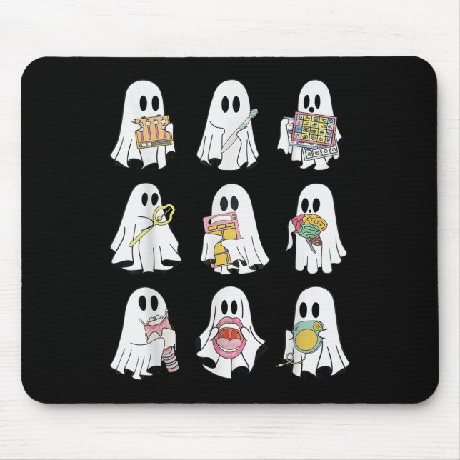 Retro Slp Ghost Halloween Speech Therapy Autumn Fa Mouse Mat (Front)