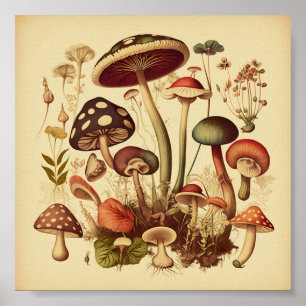 Retro Small Mushrooms Collection 3 Poster