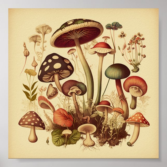 Retro Small Mushrooms Collection 3 Poster (Front)
