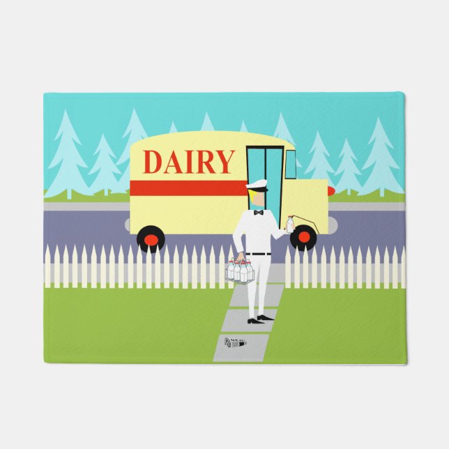 Retro Small Town Milkman Door Mat (Front)