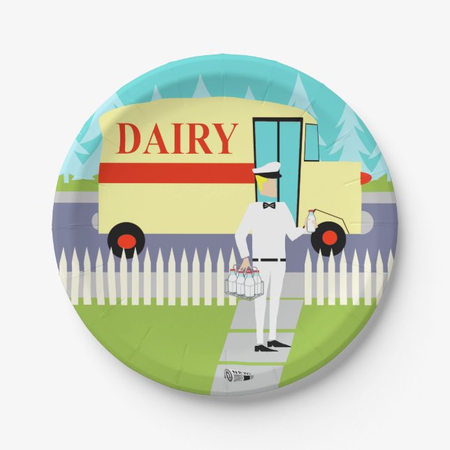 Retro Small Town Milkman Paper Plate (Front)