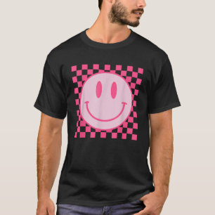 Retro Smile Face Checkered Pattern Preppy Aestheti T-Shirt