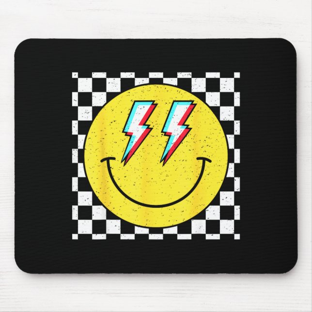 Retro Smile Face Checkered Pattern Preppy Happy Fa Mouse Mat (Front)