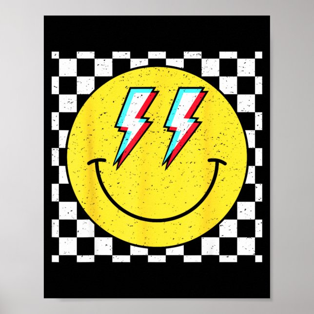 Retro Smile Face Checkered Pattern Preppy Happy Fa Poster (Front)