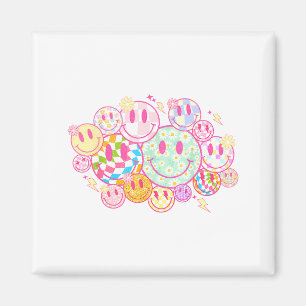 Retro Smile Face Flower Happy Face Checkered Patte Magnet