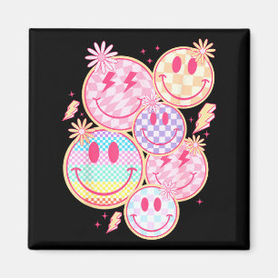 Retro Smile Face Flower Happy Face Checkered Patte Magnet