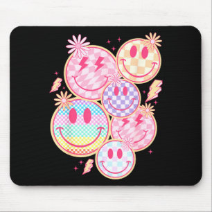 Retro Smile Face Flower Happy Face Checkered Patte Mouse Mat