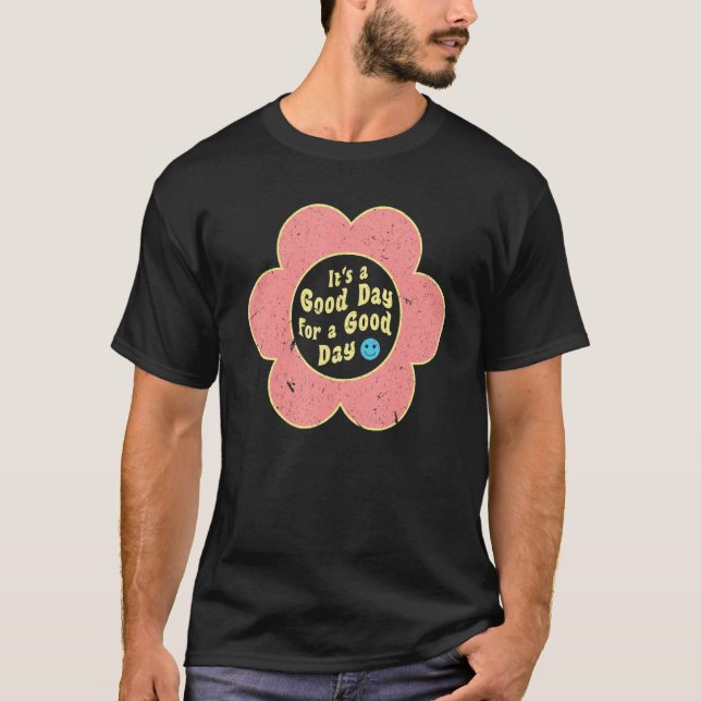 Retro Smile Face Flower Pink Yellow Blue Face Tren T-Shirt (Front)