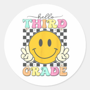 Retro Smile Face Hello 3rd Grade Team Ck To School Classic Round Sticker