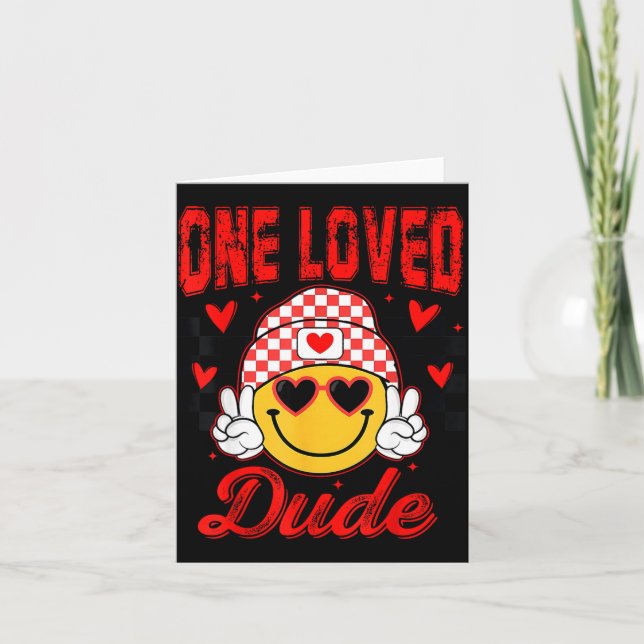 Retro Smile Face One Loved Dude Valentines Day Men Card (Front)
