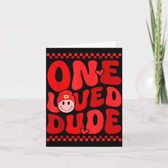 Retro Smile Face One Loved Dude Valentines Day Men Card (Front)