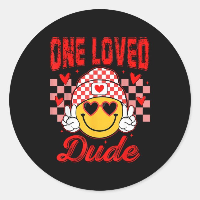 Retro Smile Face One Loved Dude Valentines Day Men Classic Round Sticker (Front)