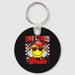 Retro Smile Face One Loved Dude Valentines Day Men Key Ring