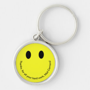 Retro Smile Face THANK YOU Text Bright Yellow Key Ring