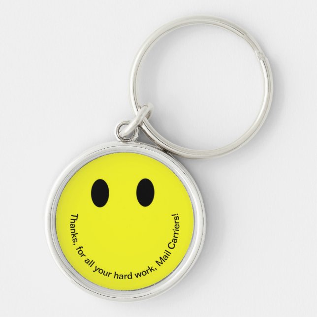Retro Smile Face THANK YOU Text Bright Yellow Key Ring (Front)