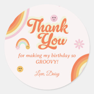 Retro Smiles Groovy Birthday  Classic Round Sticker