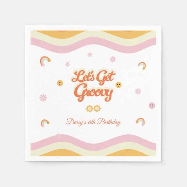 Retro Smiles Let's Get Groovy Kids Birthday Napkin (Front)