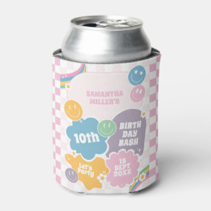 Retro Smiles Pastel Groovy Birthday Can Cooler