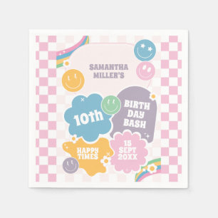 Retro Smiles Pastel Groovy Birthday  Napkin
