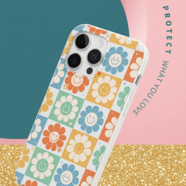 Retro Smiley Daisy Flowers Colourful Pattern iPhon Case-Mate iPhone Case (Creator Uploaded)