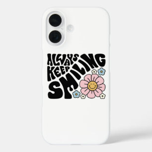 Retro Smiley Face Flower Positive Quote iPhone 16 Case