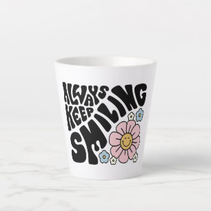 Retro Smiley Face Flower Positive Quote Latte Mug