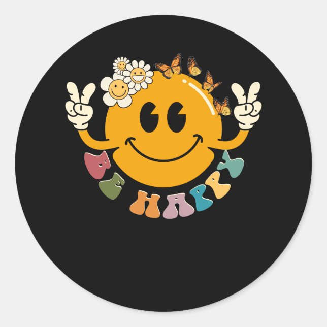 Retro Smiley Smile Face Be Happy Face Trendy Have  Classic Round Sticker (Front)