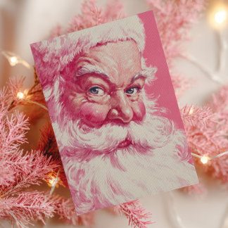 Retro Smiling Santa Claus Pink Vintage Christmas  Postcard
