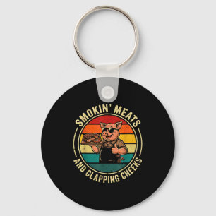 Retro smokin meats and clapping cheeks funny pig key ring