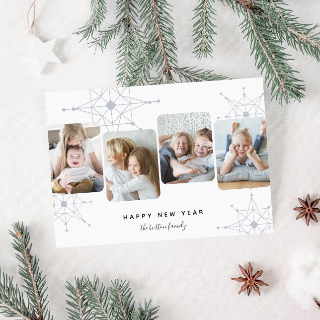 Retro Snow | 4 Photo Collage Happy New Year Holiday Card (Creator Uploaded)