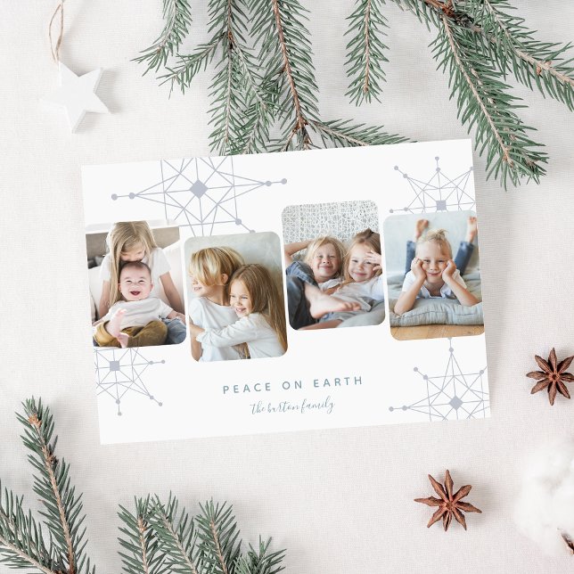 Retro Snow | 4 Photo Collage Peace on Earth Holiday Card (Creator Uploaded)