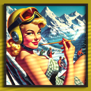 Retro Snowboard Girl Poster
