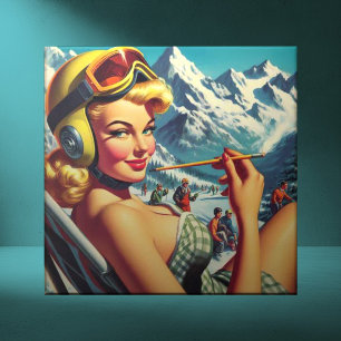 Retro Snowboard Girl Tile