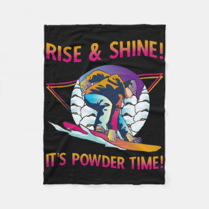 Retro Snowboard Rise And Shine Powder Time 80s Sno Fleece Blanket