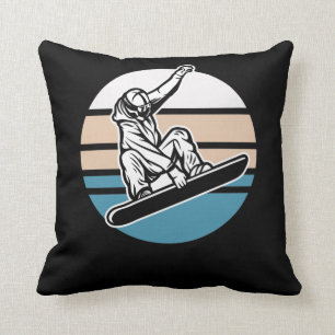Retro Snowboarding Jump Snowboarder Winter Sport Cushion