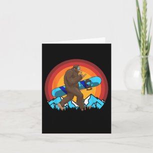 Retro Snowboarding Sunset Bigfoot Rock On For Snow Card