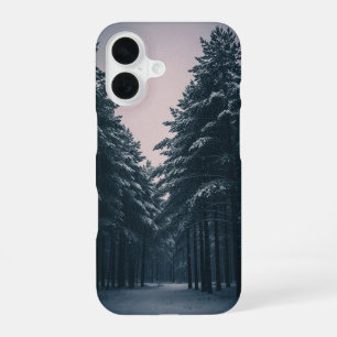 Retro Snowfall in Pine Woods iPhone 16 Case