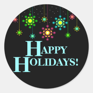 Retro Snowflake Happy Holiday Sticker